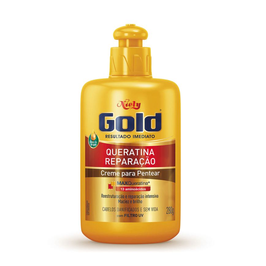 Creme de Pentear Niely Gold Reconstrução Potente Queratina-V e 13 Aminoácidos 250g