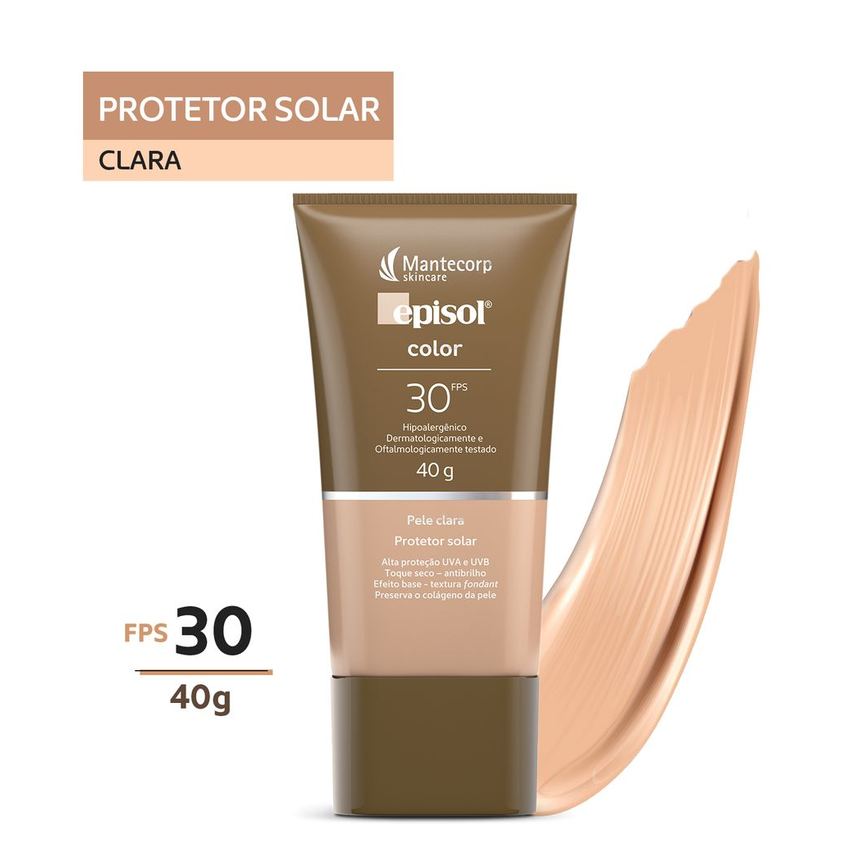 Protetor Solar Facial Episol Color Toque Seco FPS30 Pele Clara 40g