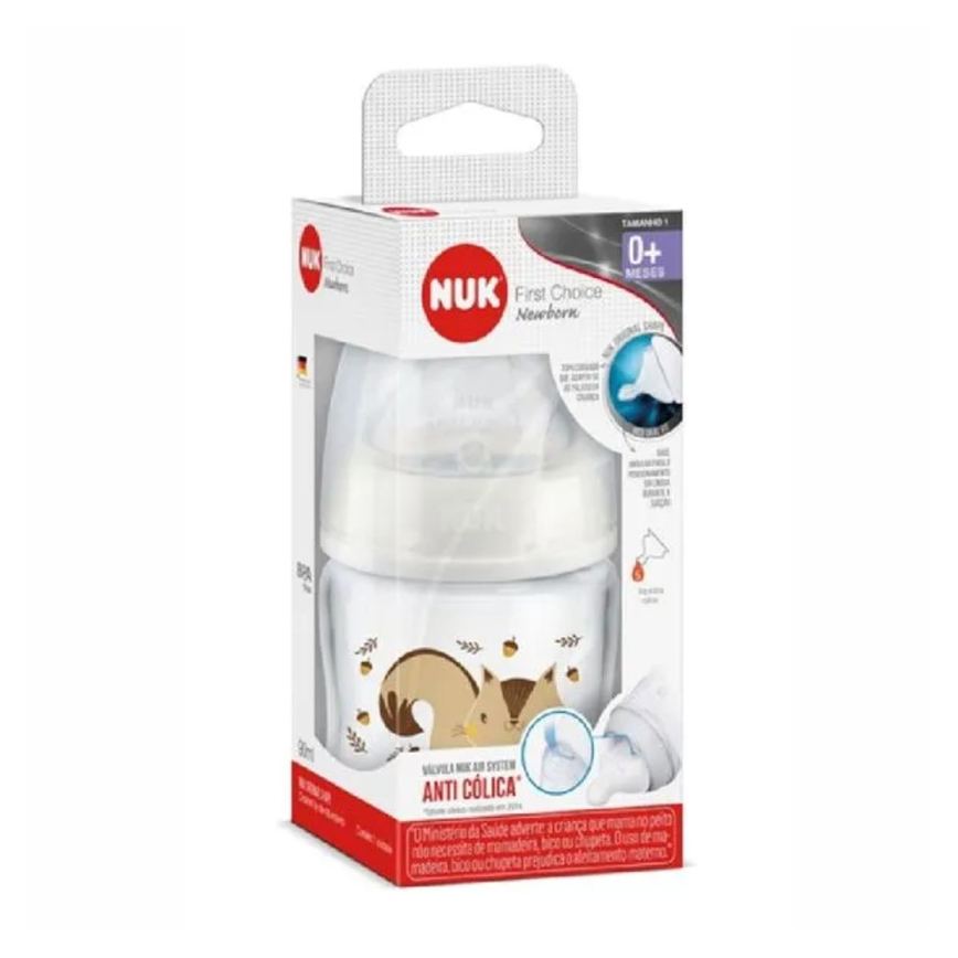 Mamadeira NUK First Choice Newborn +0 meses Anticólica Líquidos Ralos Esquilo Tamanho 1 90ml 1 Unidade