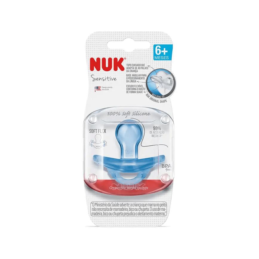 Chupeta NUK Sensitive Soft Original Shape +6 meses 100% Silicone Azul Tamanho 2 1 Unidade