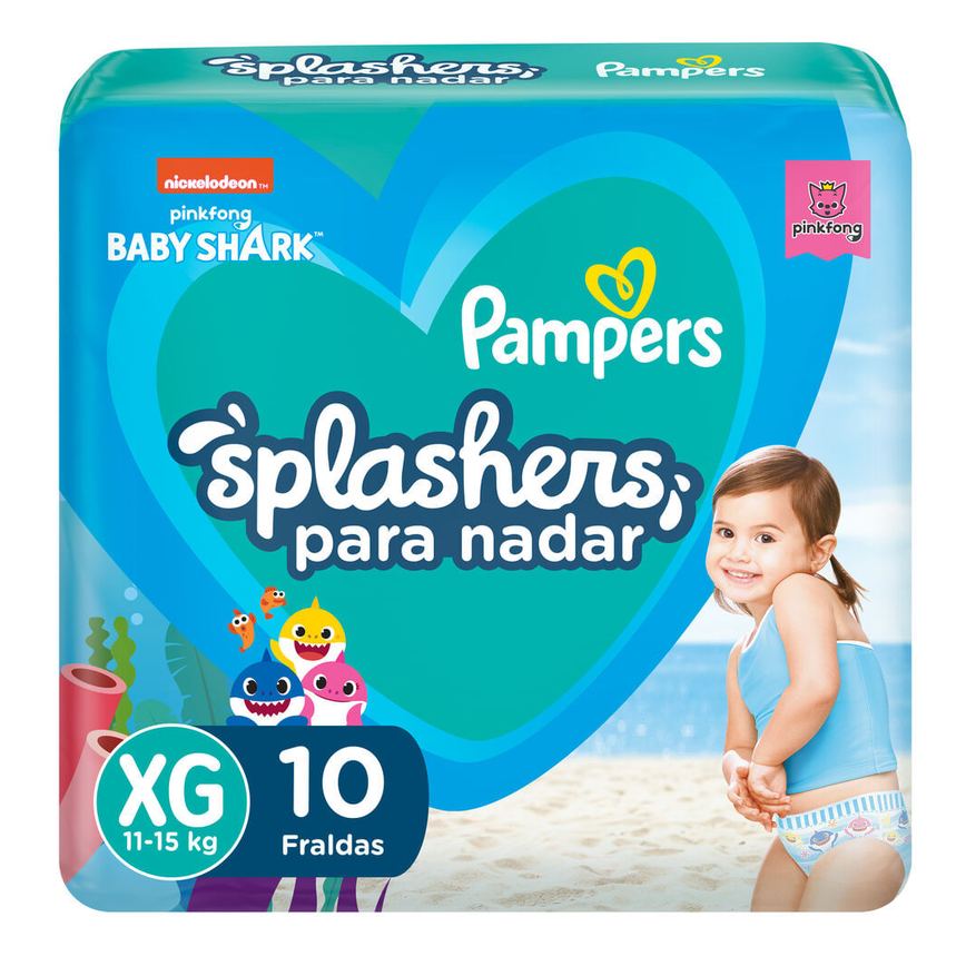 Fralda Pampers Splashers Baby Shark G/XG 10 Unidades