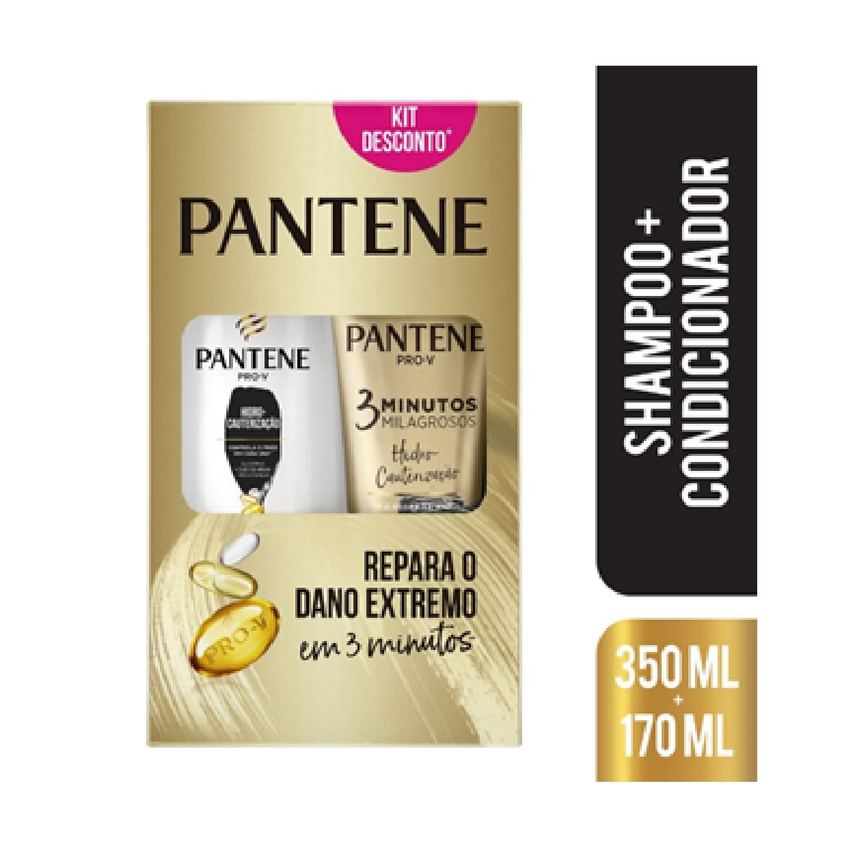 Kit Shampoo Pantene Pro-V Hidro Cauterização 350ml 1 Unidade + Condicionador Pantene Pro-V 3 Minutos Milagrosos 170ml 1 Unidade