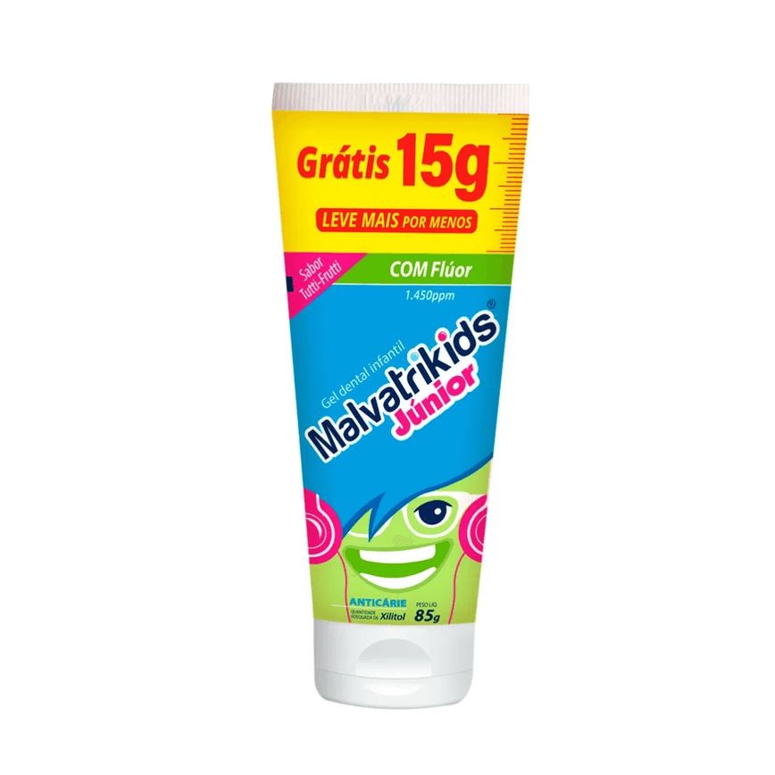 Gel Dental Infantil Malvatrikids Júnior Anticáries Flúor Xilitol Sabor Tutti Frutti 85g