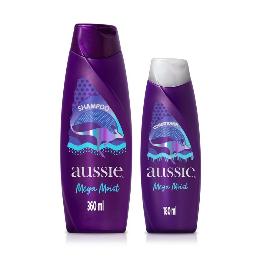Kit Shampoo Aussie Mega Moist 360ml 1 Unidade + Condicionador Aussie Mega Moist 180ml 1 Unidade