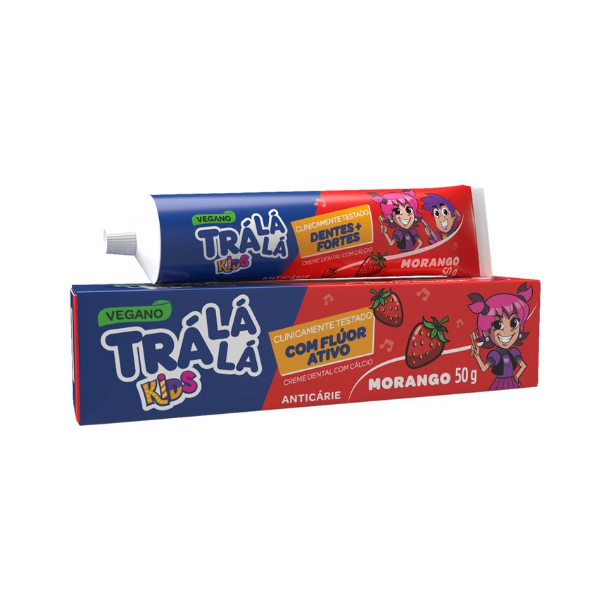 Creme Dental Infantil Tra La La Kids Com Flúor Sabor Morango 50g
