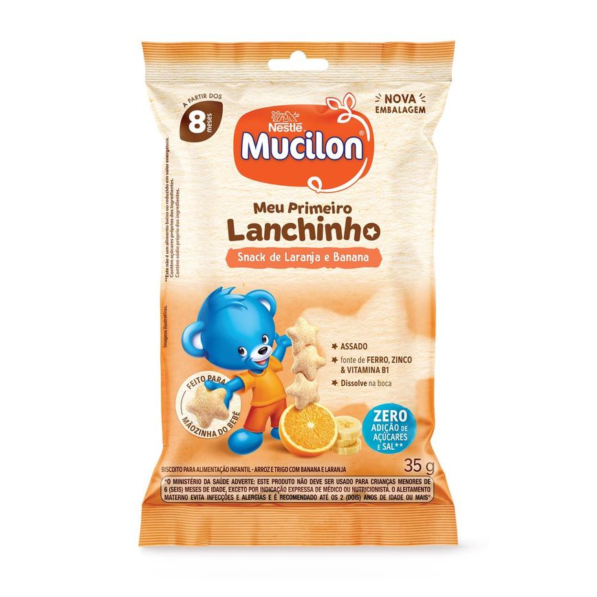 Snack Infantil Mucilon Meu Primeiro Lanchinho Sabor Laranja e Banana 35g