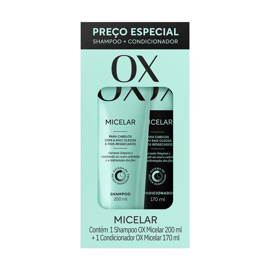 Kit Shampoo OX Micelar 200ml 1 Unidade + Condicionador OX Micelar 170ml 1 Unidade