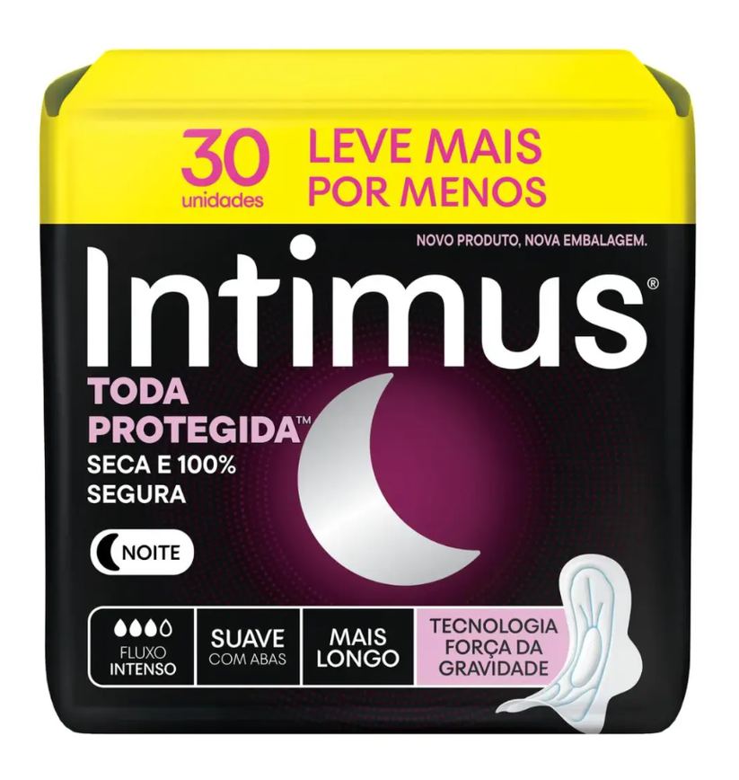 Absorvente Intimus Noturno Toda Protegida Cobertura Suave Com Abas 30 unidades