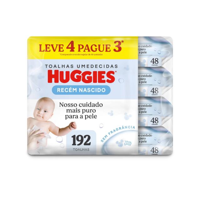 Kit Lenço Umedecido Huggies Recém Nascido 192 unidades em 4 pacotes