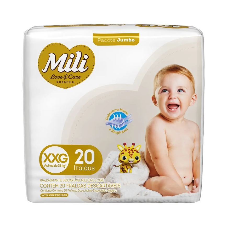 Fralda Mili Love E Care Xxg Jumbo Com 20 Unidades