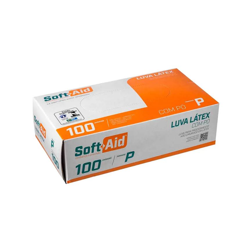 Luva Soft Aid Latex P Com 100 Unidades Com Po